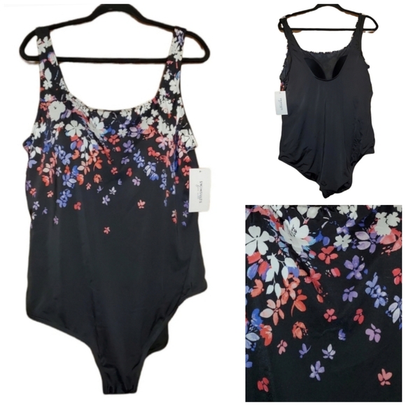 SWIMSUITS FOR ALL Floral Black One-Piece Tank Style Swimsuit - Plus Size 26 NWT - Picture 3 of 13